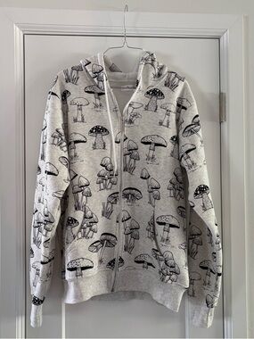 L.A. Soul Light Heathered Gray Mushroom Fungi Zip Up Hoodie Super Soft